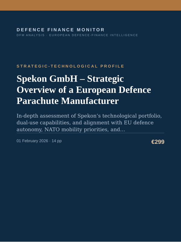 Cover of the DFM report “Spekon GmbH – Strategic Overview of a European Defence Parachute Manufacturer” — Strategic-Technological Profile, 14-page PDF