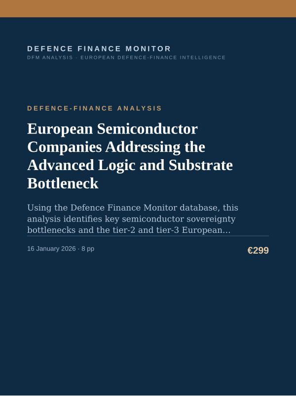 Cover of the DFM report “European Semiconductor Companies Addressing the Advanced Logic and Substrate Bottleneck” — Defence-Finance Analysis, 8-page PDF