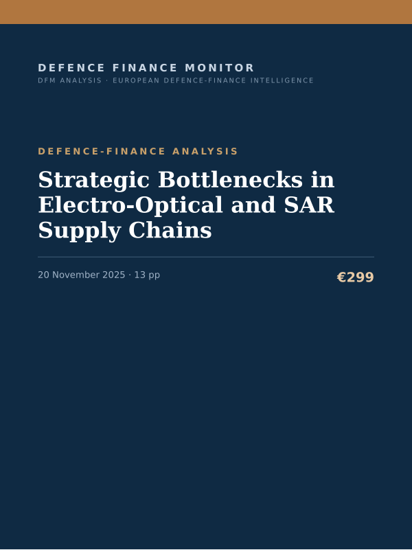 Cover of the DFM report “Strategic Bottlenecks in Electro-Optical and SAR Supply Chains” — Defence-Finance Analysis, 13-page PDF