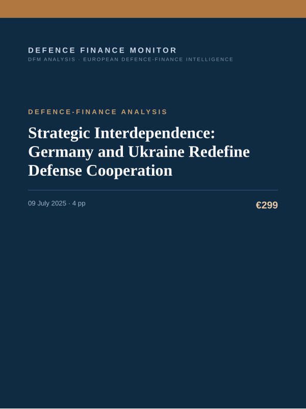 Cover of the DFM report “Strategic Interdependence: Germany and Ukraine Redefine Defense Cooperation” — Defence-Finance Analysis, 4-page PDF