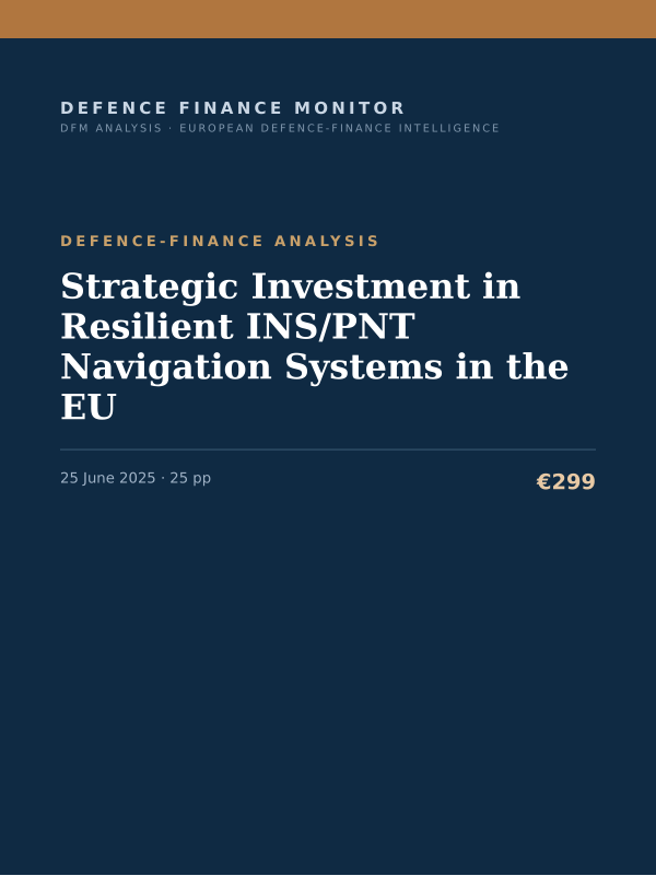 Cover of the DFM report “Strategic Investment in Resilient INS/PNT Navigation Systems in the EU” — Defence-Finance Analysis, 25-page PDF