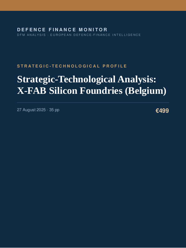 Cover of the DFM report “Strategic-Technological Analysis: X-FAB Silicon Foundries (Belgium)” — Strategic-Technological Profile, 35-page PDF