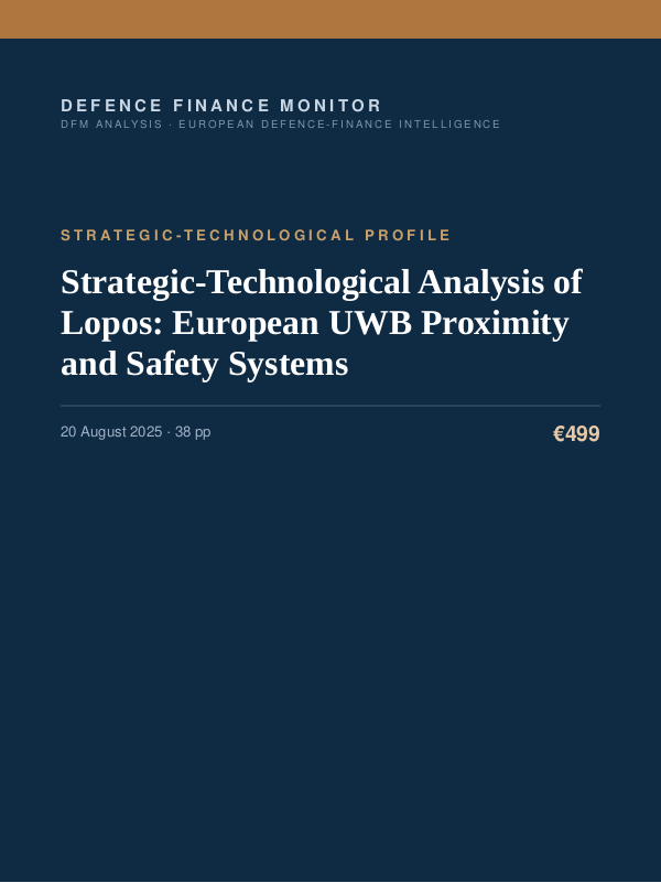 Cover of the DFM report “Strategic-Technological Analysis of Lopos: European UWB Proximity and Safety Systems” — Strategic-Technological Profile, 38-page PDF