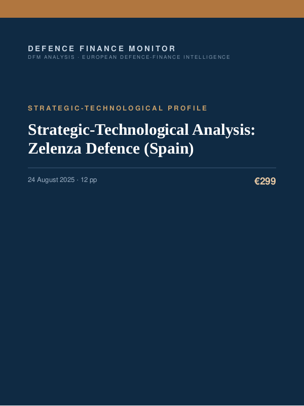 Cover of the DFM report “Strategic-Technological Analysis: Zelenza Defence (Spain)” — Strategic-Technological Profile, 12-page PDF