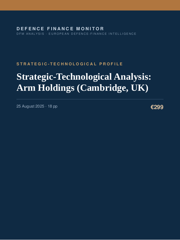 Cover of the DFM report “Strategic-Technological Analysis: Arm Holdings (Cambridge, UK)” — Strategic-Technological Profile, 18-page PDF