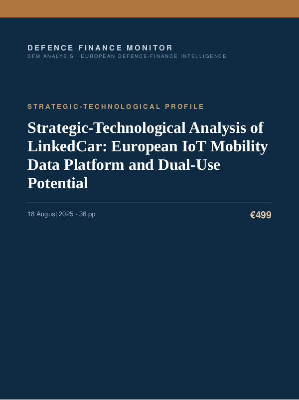 Cover of the DFM report “Strategic-Technological Analysis of LinkedCar: European IoT Mobility Data Platform and Dual-Use Potential” — Strategic-Technological Profile, 36-page PDF