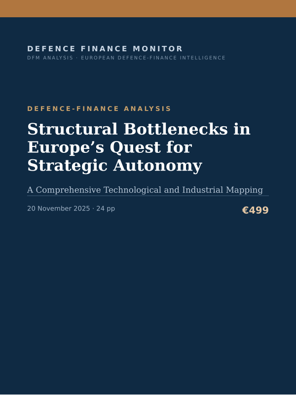 Cover of the DFM report “Structural Bottlenecks in Europe’s Quest for Strategic Autonomy” — Defence-Finance Analysis, 24-page PDF