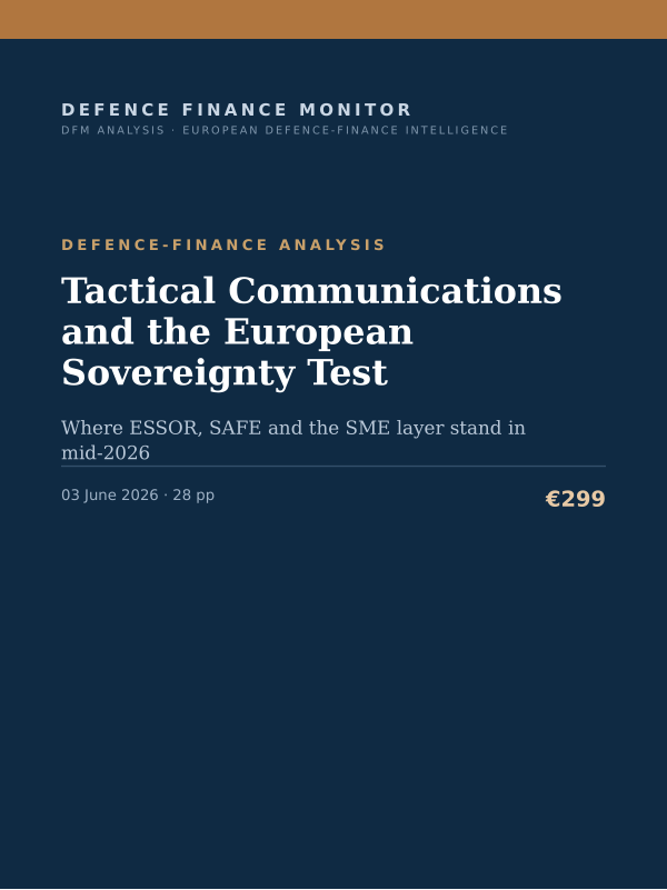 Cover of the DFM report “Tactical Communications and the European Sovereignty Test” — Defence-Finance Analysis, 28-page PDF