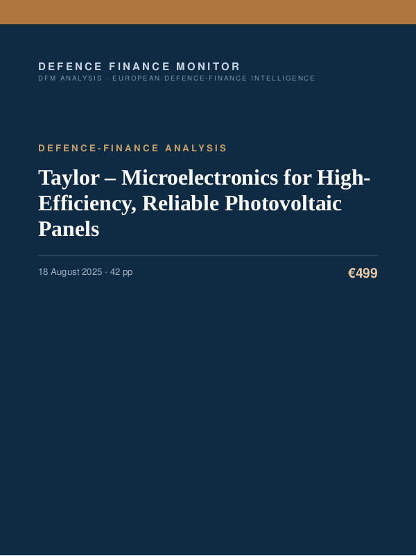 Cover of the DFM report “Taylor – Microelectronics for High-Efficiency, Reliable Photovoltaic Panels” — Defence-Finance Analysis, 42-page PDF