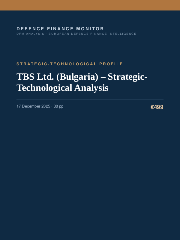 Cover of the DFM report “TBS Ltd. (Bulgaria) – Strategic-Technological Analysis” — Strategic-Technological Profile, 38-page PDF