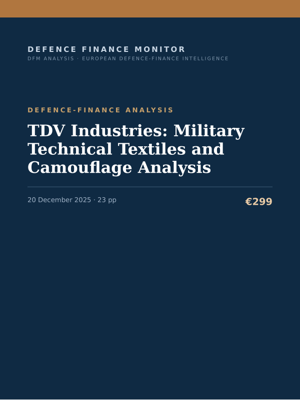 Cover of the DFM report “TDV Industries: Military Technical Textiles and Camouflage Analysis” — Defence-Finance Analysis, 23-page PDF
