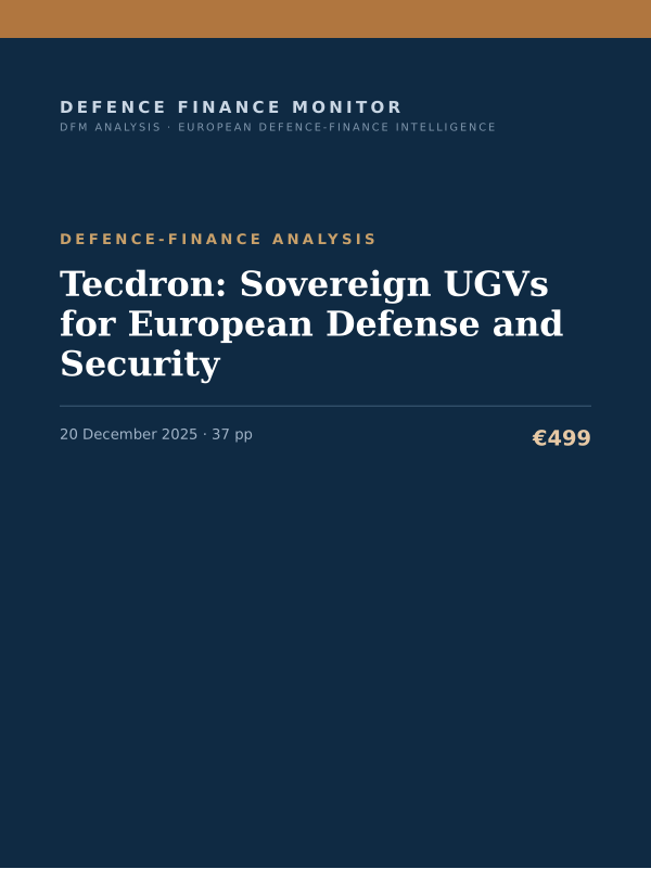 Cover of the DFM report “Tecdron: Sovereign UGVs for European Defense and Security” — Defence-Finance Analysis, 37-page PDF