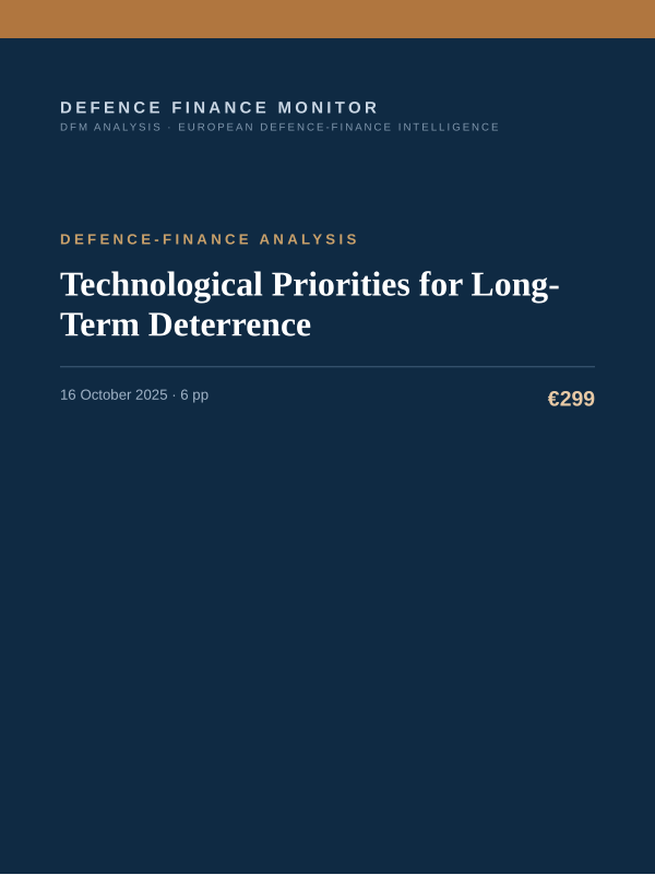 Cover of the DFM report “Technological Priorities for Long-Term Deterrence” — Defence-Finance Analysis, 6-page PDF