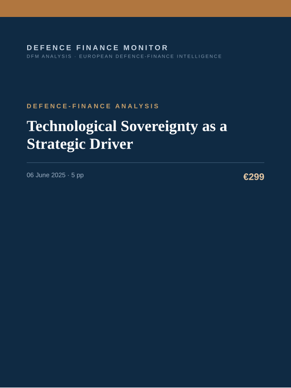 Cover of the DFM report “Technological Sovereignty as a Strategic Driver” — Defence-Finance Analysis, 5-page PDF