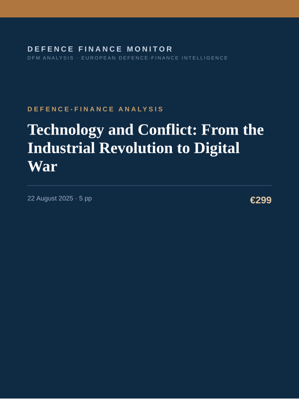Cover of the DFM report “Technology and Conflict: From the Industrial Revolution to Digital War” — Defence-Finance Analysis, 5-page PDF