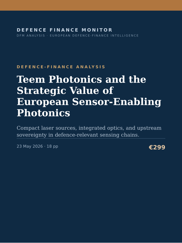 Cover of the DFM report “Teem Photonics and the Strategic Value of European Sensor-Enabling Photonics” — Defence-Finance Analysis, 18-page PDF