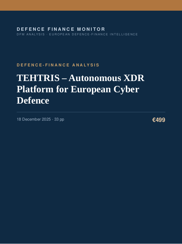 Cover of the DFM report “TEHTRIS – Autonomous XDR Platform for European Cyber Defence” — Defence-Finance Analysis, 33-page PDF