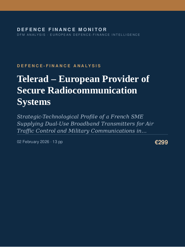 Cover of the DFM report “Telerad – European Provider of Secure Radiocommunication Systems” — Defence-Finance Analysis, 13-page PDF