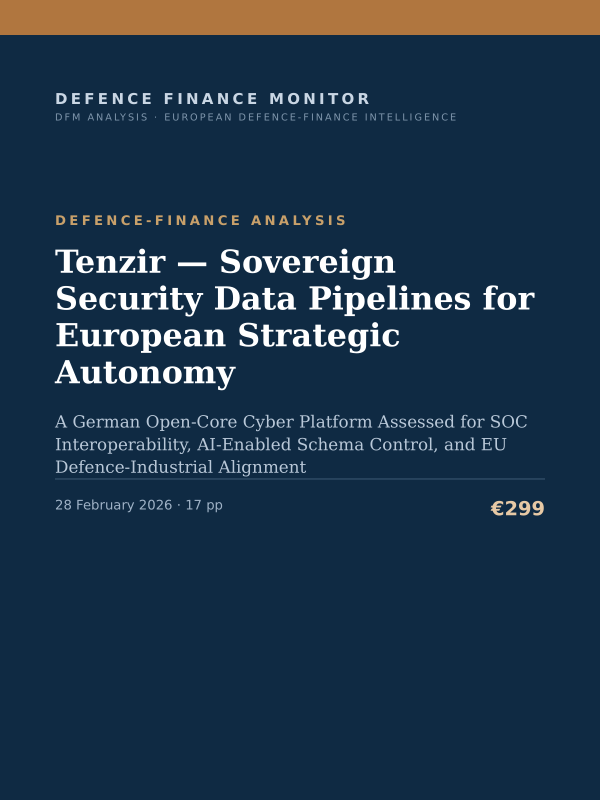 Cover of the DFM report “Tenzir — Sovereign Security Data Pipelines for European Strategic Autonomy” — Defence-Finance Analysis, 17-page PDF