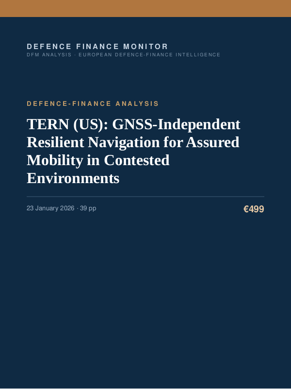 Cover of the DFM report “TERN (US): GNSS-Independent Resilient Navigation for Assured Mobility in Contested Environments” — Defence-Finance Analysis, 39-page PDF