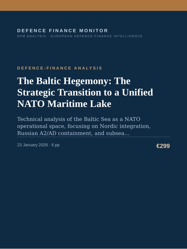 Cover of the DFM report “The Baltic Hegemony: The Strategic Transition to a Unified NATO Maritime Lake” — Defence-Finance Analysis, 6-page PDF