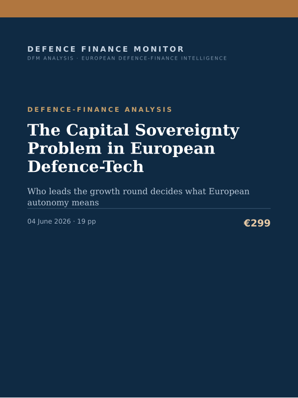 Cover of the DFM report “The Capital Sovereignty Problem in European Defence-Tech” — Defence-Finance Analysis, 19-page PDF