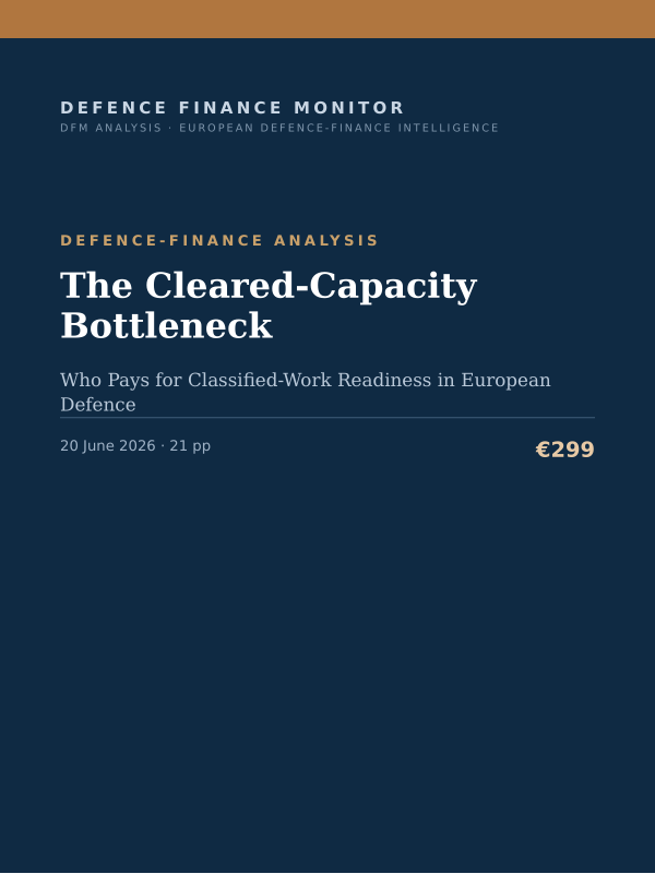 Cover of the DFM report “The Cleared-Capacity Bottleneck” — Defence-Finance Analysis, 21-page PDF