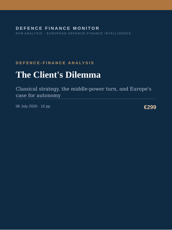 Cover of the DFM report “The Client's Dilemma” — Defence-Finance Analysis, 10-page PDF