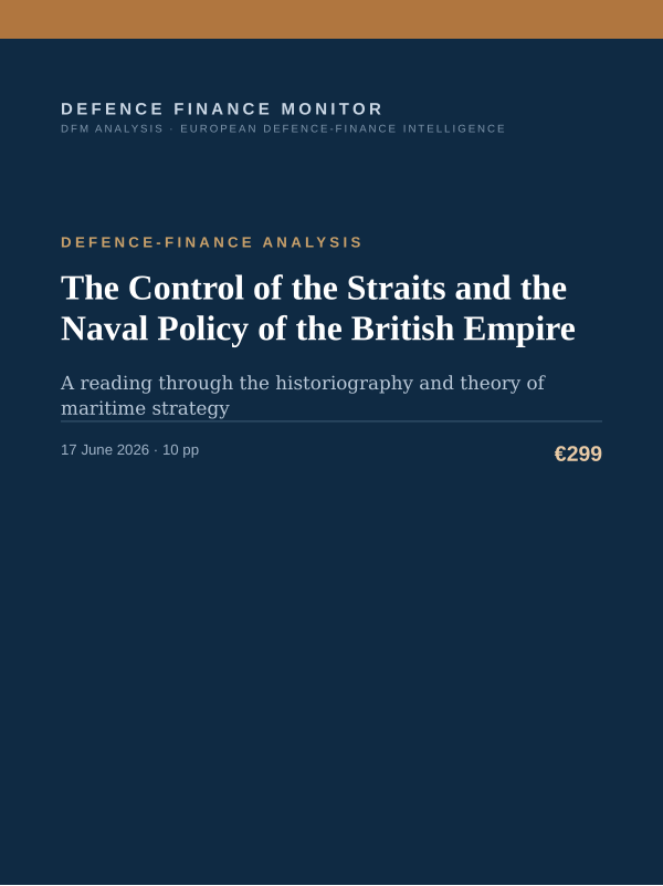 Cover of the DFM report “The Control of the Straits and the Naval Policy of the British Empire” — Defence-Finance Analysis, 10-page PDF