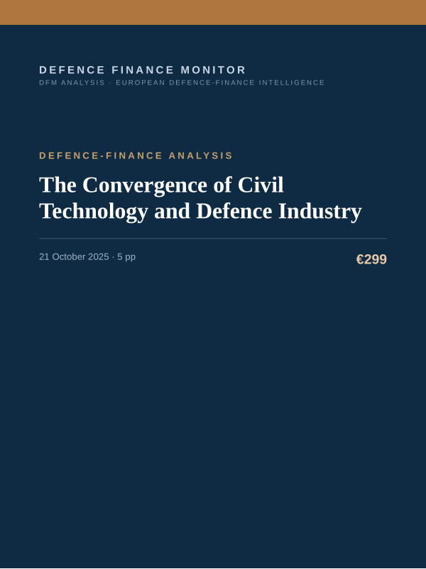 Cover of the DFM report “The Convergence of Civil Technology and Defence Industry” — Defence-Finance Analysis, 5-page PDF