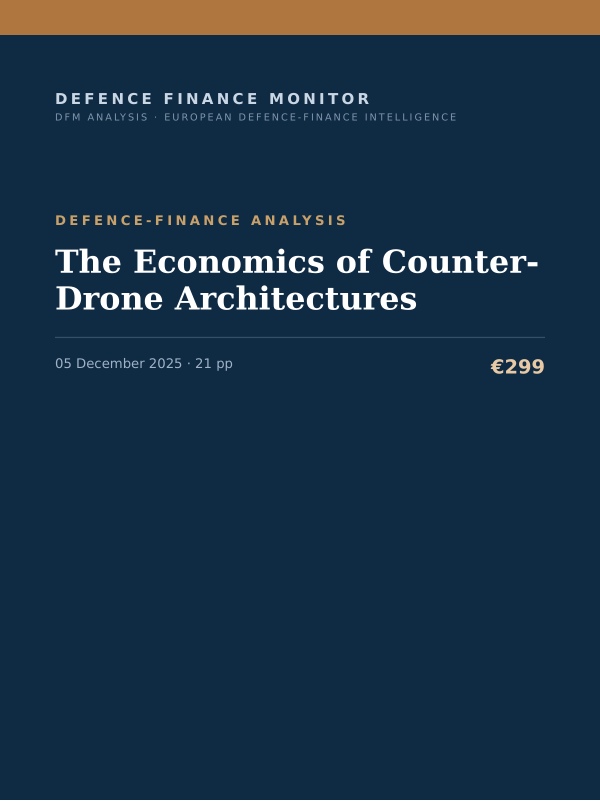 Cover of the DFM report “The Economics of Counter-Drone Architectures” — Defence-Finance Analysis, 21-page PDF
