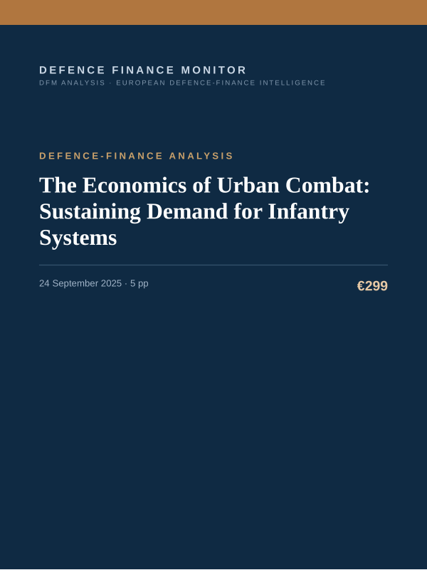 Cover of the DFM report “The Economics of Urban Combat: Sustaining Demand for Infantry Systems” — Defence-Finance Analysis, 5-page PDF