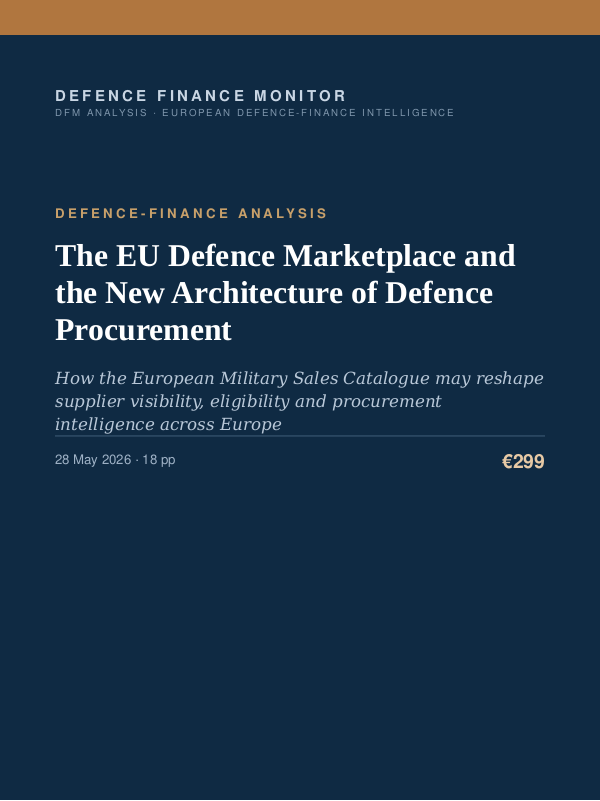 Cover of the DFM report “The EU Defence Marketplace and the New Architecture of Defence Procurement” — Defence-Finance Analysis, 18-page PDF