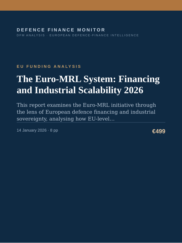 Cover of the DFM report “The Euro-MRL System: Financing and Industrial Scalability 2026” — Eu Funding Analysis, 8-page PDF