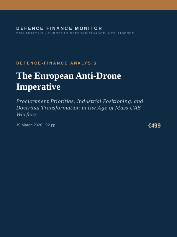 Cover of the DFM report “The European Anti-Drone Imperative” — Defence-Finance Analysis, 22-page PDF