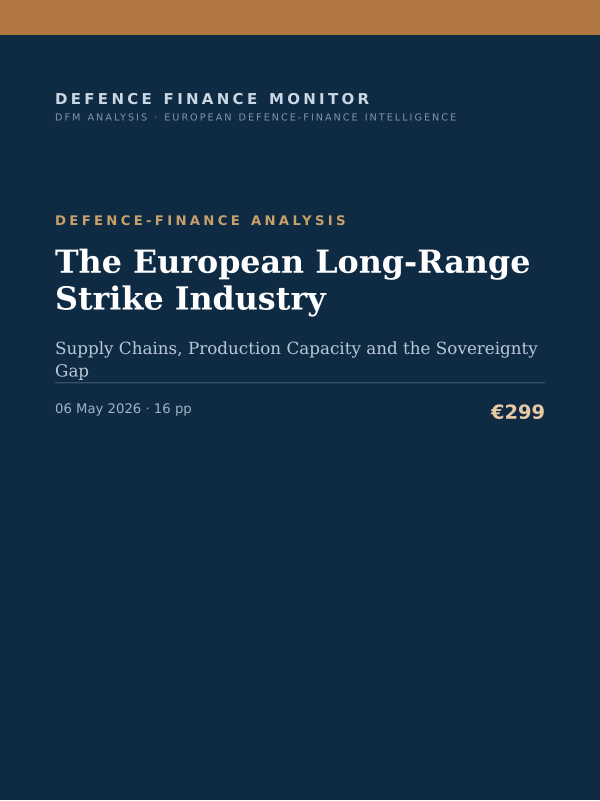Cover of the DFM report “The European Long-Range Strike Industry” — Defence-Finance Analysis, 16-page PDF