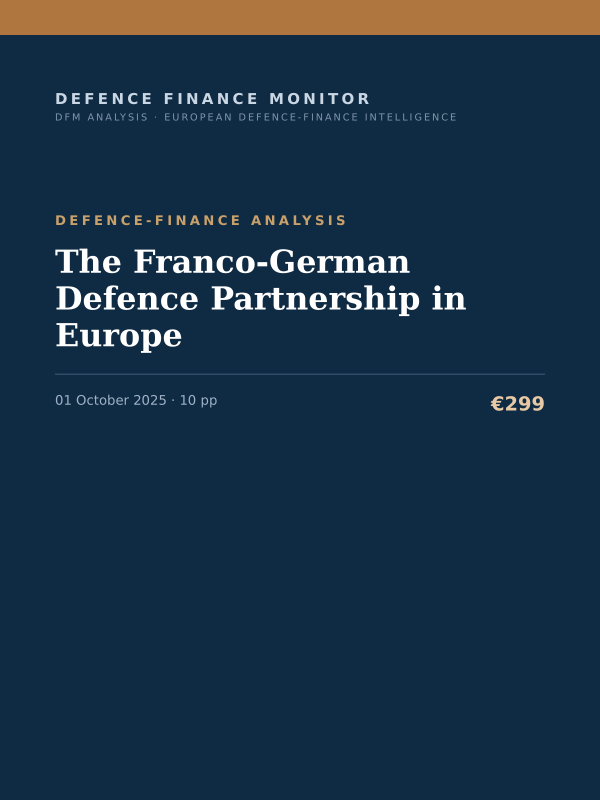 Cover of the DFM report “The Franco-German Defence Partnership in Europe” — Defence-Finance Analysis, 10-page PDF