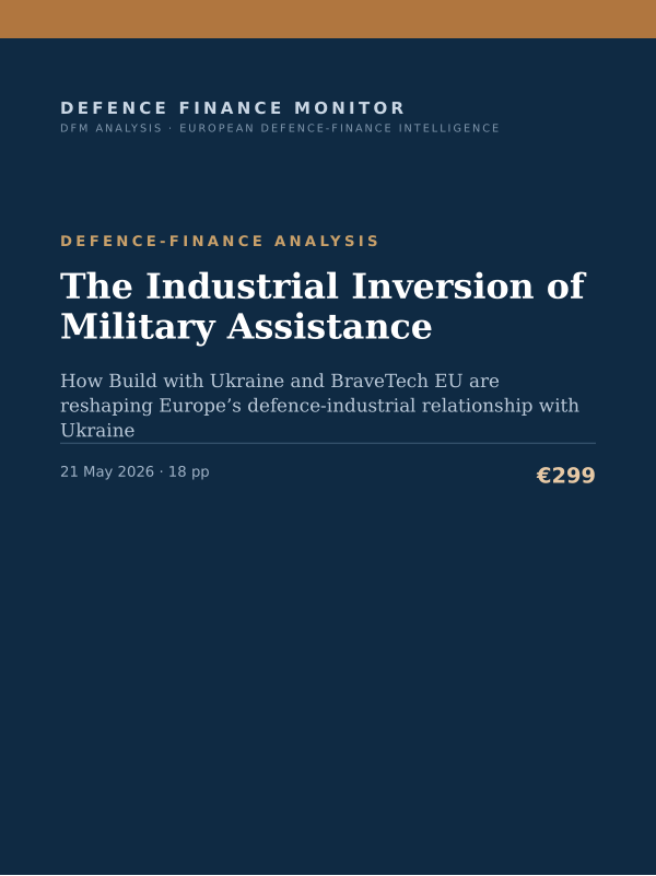 Cover of the DFM report “The Industrial Inversion of Military Assistance” — Defence-Finance Analysis, 18-page PDF