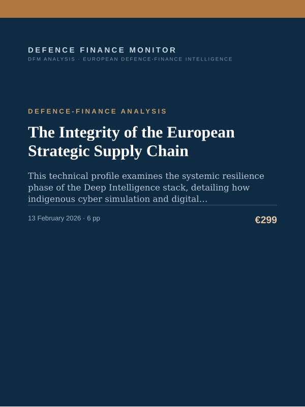 Cover of the DFM report “The Integrity of the European Strategic Supply Chain” — Defence-Finance Analysis, 6-page PDF