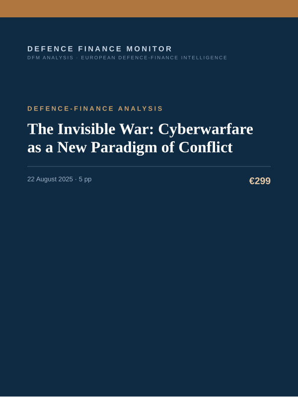 Cover of the DFM report “The Invisible War: Cyberwarfare as a New Paradigm of Conflict” — Defence-Finance Analysis, 5-page PDF