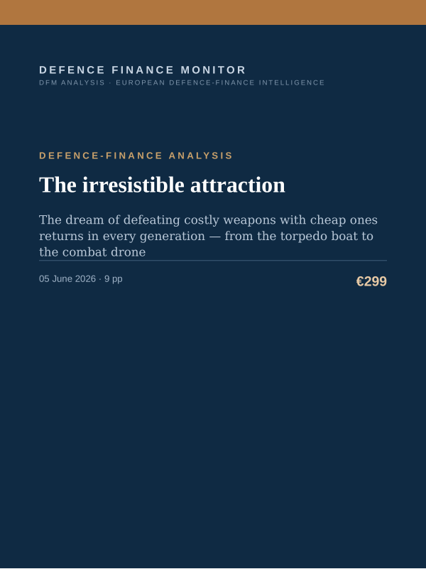 Cover of the DFM report “The irresistible attraction” — Defence-Finance Analysis, 9-page PDF