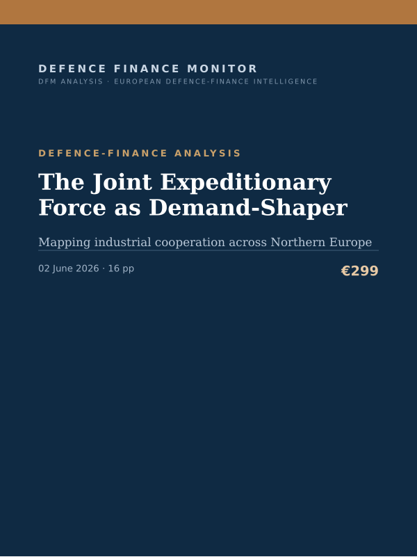 Cover of the DFM report “The Joint Expeditionary Force as Demand-Shaper” — Defence-Finance Analysis, 16-page PDF