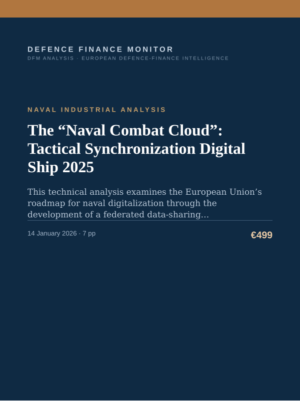 Cover of the DFM report “The “Naval Combat Cloud”: Tactical Synchronization Digital Ship 2025” — Naval Industrial Analysis, 7-page PDF