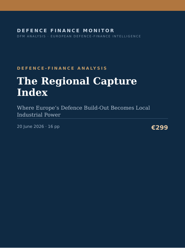 Cover of the DFM report “The Regional Capture Index” — Defence-Finance Analysis, 16-page PDF