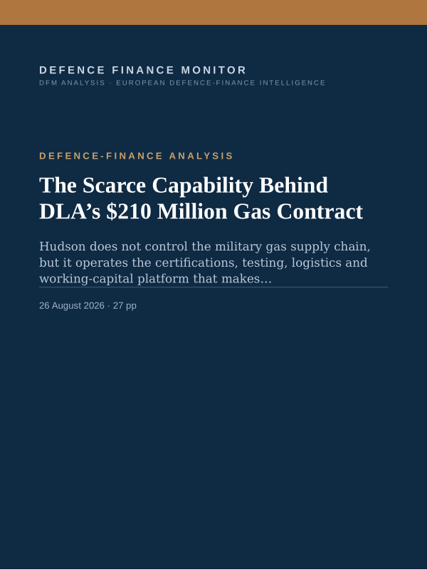 Cover of the DFM report “The Scarce Capability Behind DLA’s $210 Million Gas Contract” — Defence-Finance Analysis, 27-page PDF