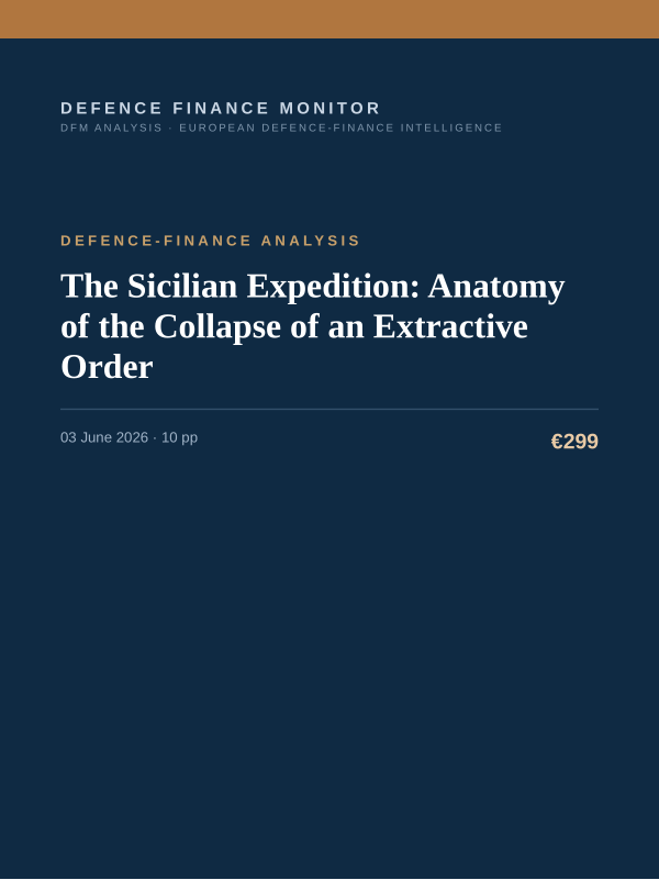 Cover of the DFM report “The Sicilian Expedition: Anatomy of the Collapse of an Extractive Order” — Defence-Finance Analysis, 10-page PDF