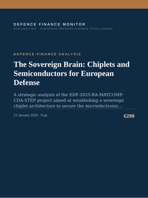 Cover of the DFM report “The Sovereign Brain: Chiplets and Semiconductors for European Defense” — Defence-Finance Analysis, 8-page PDF