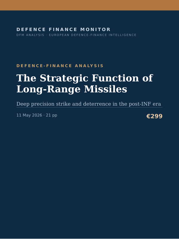 Cover of the DFM report “The Strategic Function of Long-Range Missiles” — Defence-Finance Analysis, 21-page PDF
