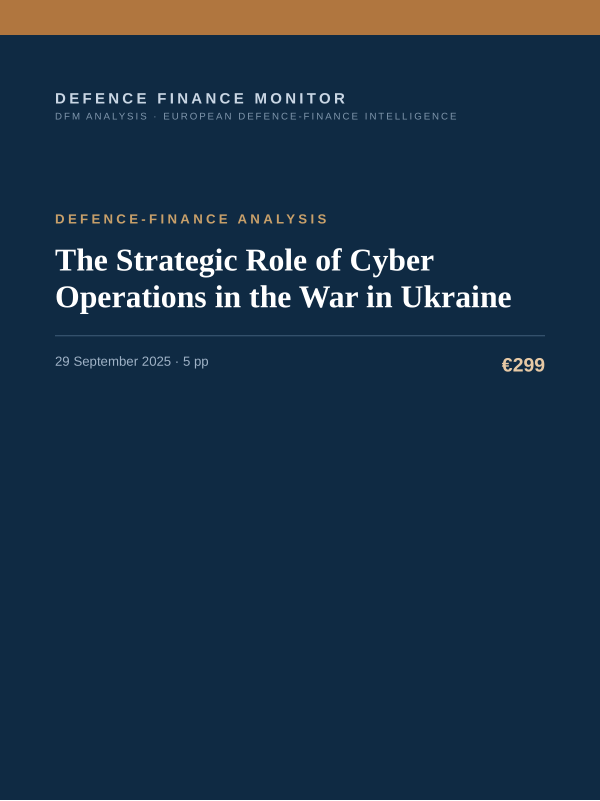 Cover of the DFM report “The Strategic Role of Cyber Operations in the War in Ukraine” — Defence-Finance Analysis, 5-page PDF