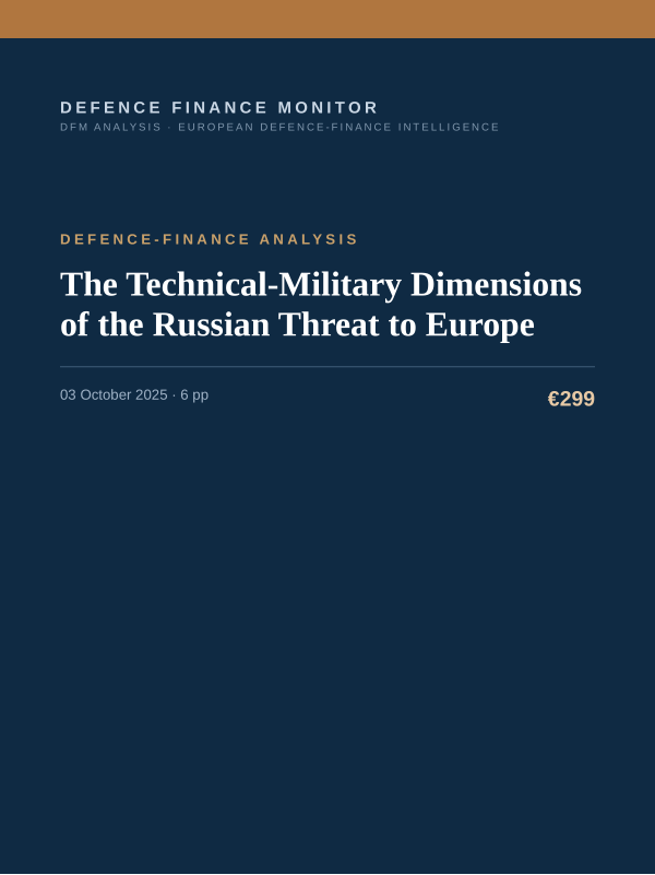 Cover of the DFM report “The Technical-Military Dimensions of the Russian Threat to Europe” — Defence-Finance Analysis, 6-page PDF